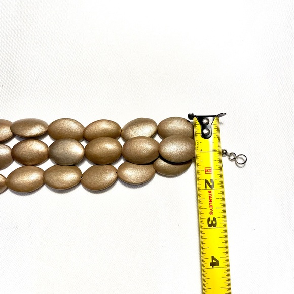 Necklace three strand  wooden oval and sparkling bids - Picture 6 of 7